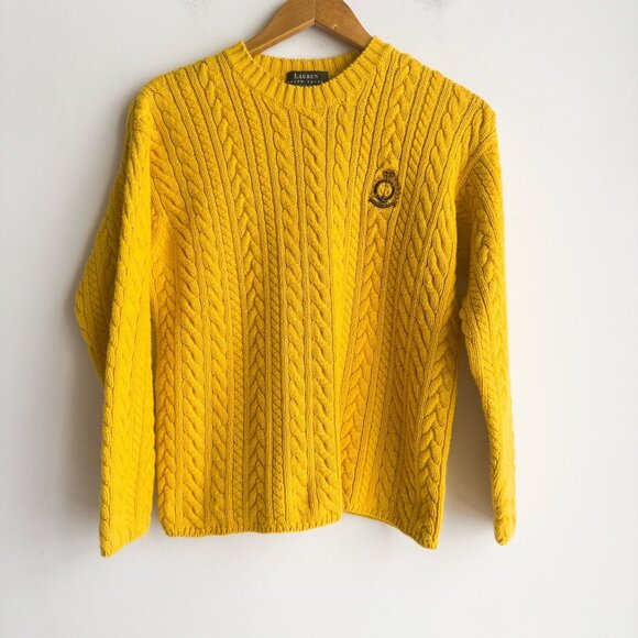 Vintage Lauren Ralph Lauren Yellow Crest Embroidery Classic Preppy Pullover PM - Picture 1 of 7